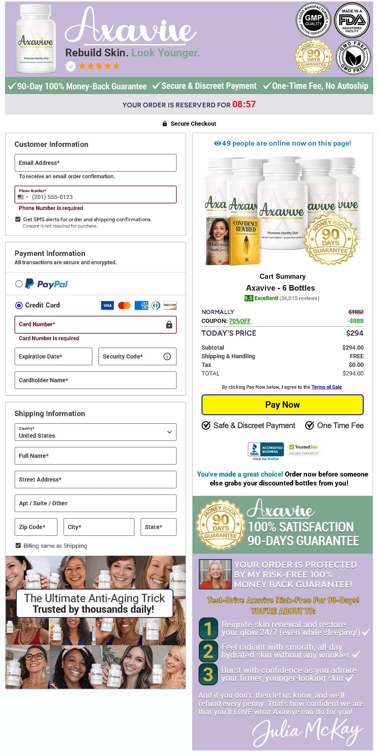 Axavive Checkout Page